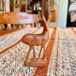 Vintage Wooden Hand Carved Antelope Wooden Folk Art